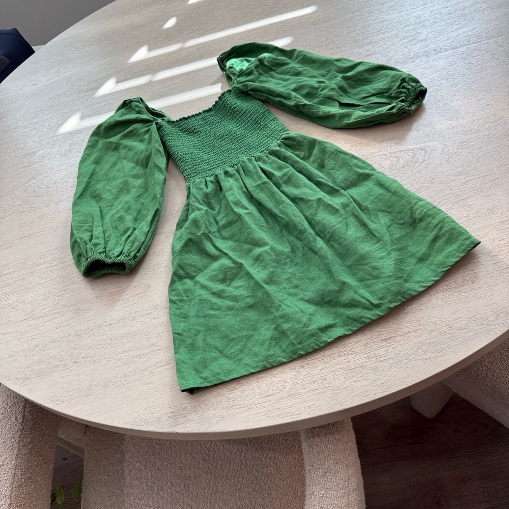 Reformation Linen Green Squareneck Dress